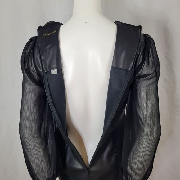 Calvin Klein Faux Leather Black Dress‎ Size 4 - Picture 6 of 10